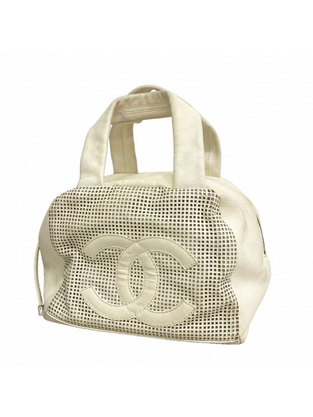 Chanel Handbag Caviar Leather White Silver